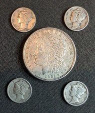 $1.40 Face - US 90% Silver Coins - Mixed Lot of Well Circ. w/Morgan $ - Lot #7