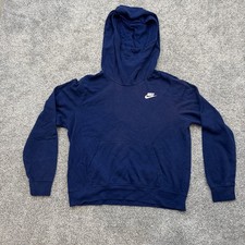 Nike Hoodie Womens Medium Blue Pullover Roomy Cropped Athleisure Kangaroo Pocket