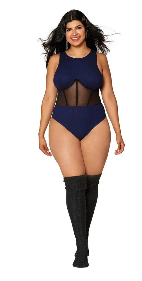 DREAMGIRL Tejido acanalado Cuello Alto Espalda Corredora Peluche Prendas para dormir Lencería | TALLA GRANDE | Foto 3 de 4