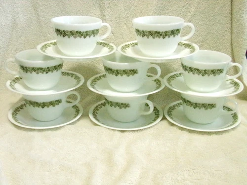 8 Sets Vtg Pyrex Corelle Crazy Daisy Spring Blossom Coffee Cups & Saucers