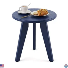 Navy HDPE Weather-Resistant Small Round Outdoor Side Table for Patio or Deck