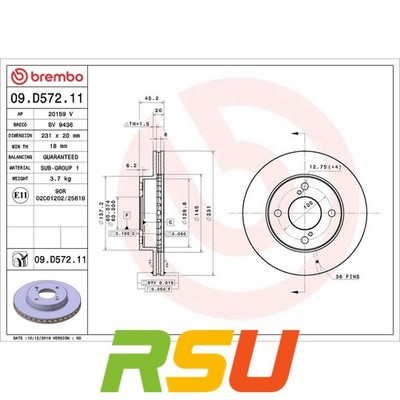 2x Brembo Bremsscheibe PRIME LINE - UV Coated 09.D572.11 Höhe 45 mm