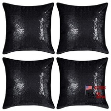 Square Sequin Decorative Throw Pillow Covers 18" x 18" Pack of 4 Black