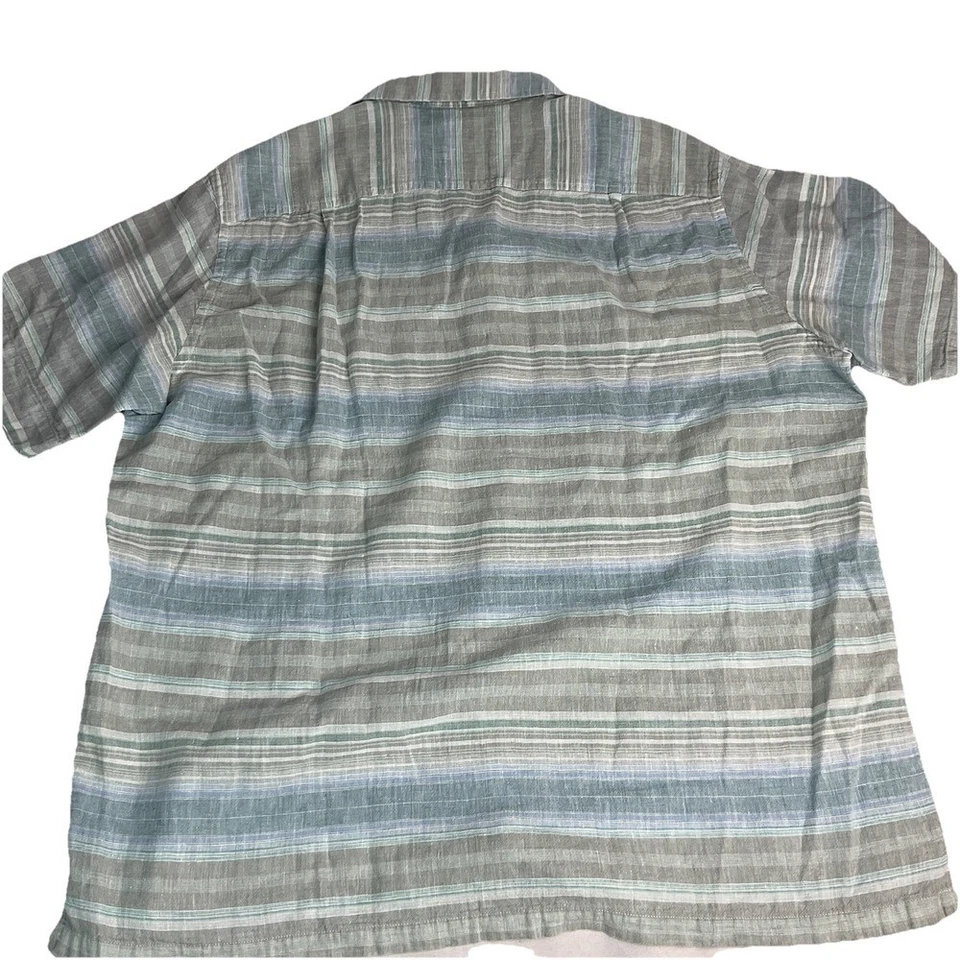 Tasso Elba Mens Linen Striped Button Up Shirt, Blue & Beige Large Summer - Image 2 of 4