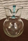 Art Glass Mini Pitcher Creamer Clear w Retro Applied Aqua Blue Handle 4"Hx4.5"W  — photo 4