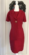 Vintage 1980s Karl Lagerfeld Red Linen Midi Dress Gold Clasp Button Rare Medium