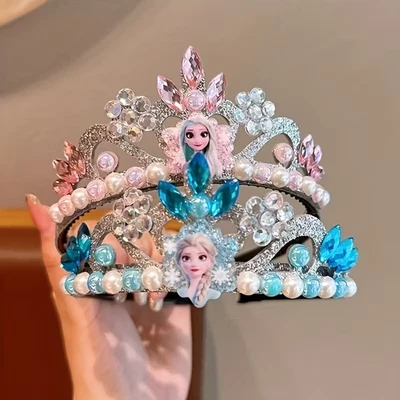 Girls Frozen Princess Crown Headband Blue & Pink Gem For Kids