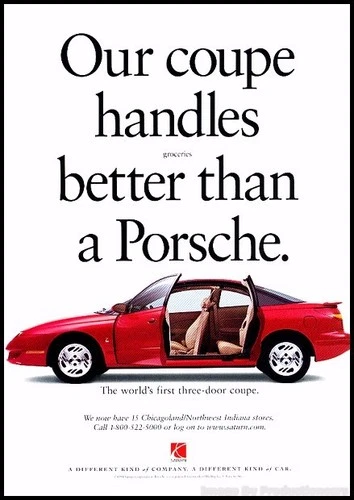 1999 Saturn SC 3-door Coupe Vintage Advertisement Print Art Car Ad J471