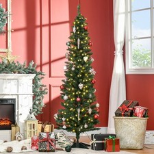 6' Prelit Artificial Pencil Christmas Tree w/ LED Lights Green