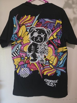 Super Massive Art Series Black Graphic Bear W/Colorful Street Art Print Tshirt