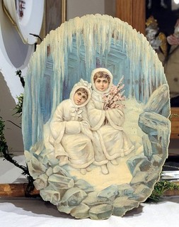 First "Victorian Girls in Icicle Cave" Early 1900s German Die cut for Ornament