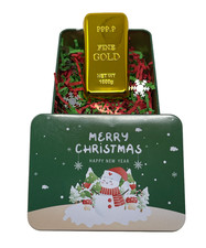 Gold Bar Paperweight with Christmas Gift Box Tin - Holiday Gifts for Men & Women