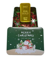 Gold Bar Paperweight with Christmas Gift Box Tin - Holiday Gifts for Men & Women
