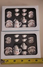 Lot of 2 Mini Ceramic Tea Sets Dollhouse Miniature Floral Cherry Pattern Boxed