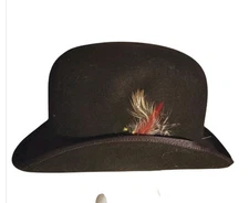 Vintage Capas Design Brown Wool Derby Hat Leather Band SZ L