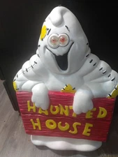 1997 Paper Magic Halloween Blow Mold Sign Haunted House Ghost Blinking Eyes