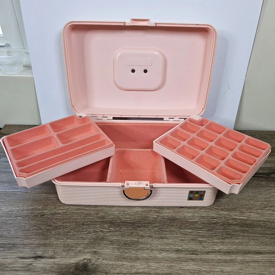 Vtg 90's Caboodles Of California 2410 Pink Peach Large 3 Tier Make Up Case - Image 2 of 4