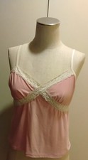 Susan Lawrence Pink Spaghetti Strap w/White Lace Trim Camisole Top Size PXL