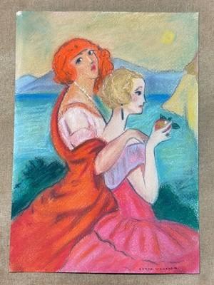 Gerda Wegener (Handmade) Mixed Media Paper Drawing Signed and Stamped