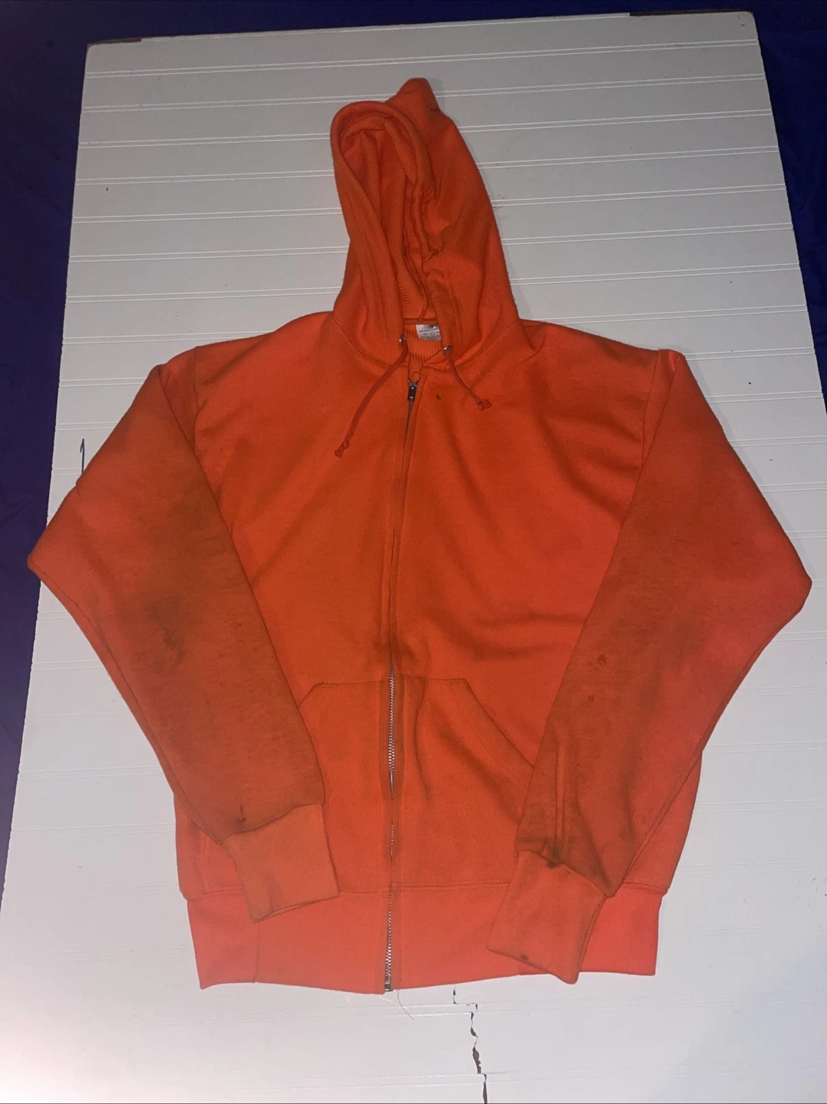 VTG Ace Sportswear Hoodie Men L Orange Thermal Lined Zip Sweatshirt USA Distress