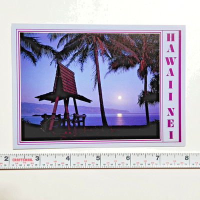 Hawaii Nei Postcard 1985 Moon Beach Palm Tree John Wagner Impact Photo Art VTG