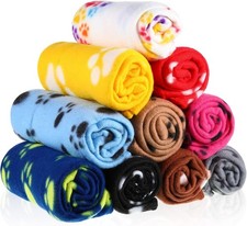 Tatuo 10 Pieces Pet Blankets with Paw Print Dog Cat Fleece Vibrant Color
