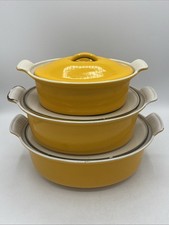 3 Vintage Le Creuset Cousances Mustard Yellow Orange Lidded Oval Casserole Dish