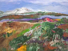 Original Art Painting 20" x 16" Acrylic Canvas Mountains Far Away