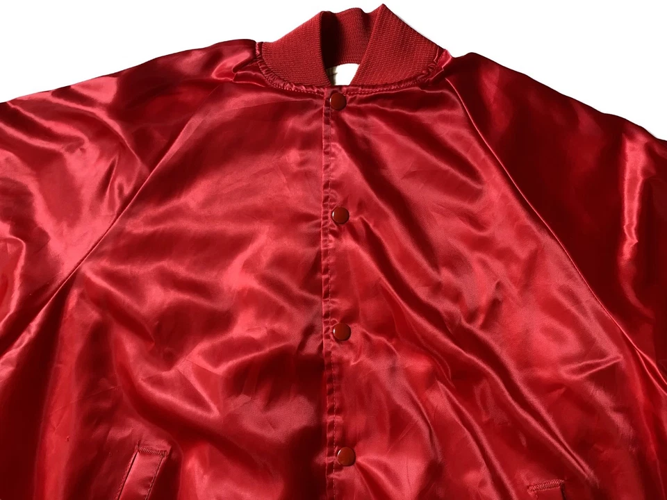 VTG Auburn Sportswear - Men's XL Red Blank Snap Button Satin Bomber Jacket USA - Image 2 of 4