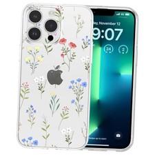 for Case Clear Floral Case with Cute Aesthetic iPhone 14 Pro Clear/Daisy
