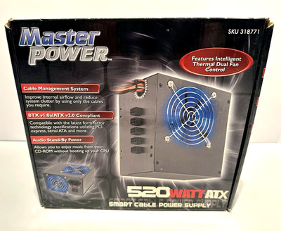 Master Power 520W ATX Power Supply/Smart Cable Modular PSU/Blue LED Fan