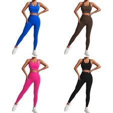 Mujeres Chaleco Recortado Cuello en U Leggings Sin Costuras Conjunto Ropa Activa Gimnasio Entrenamiento Entrenamiento