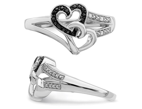 Anillo de promesa de corazón con detalles de diamantes blancos y negros en plata de ley - Imagen 4 de 5