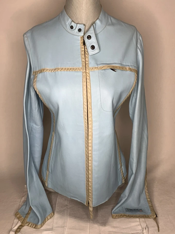 Diesel Vintage y-2k Baby Blue Lambskin Designer Sport Jacket. Size M - Image 3 of 4