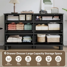 6 Drawers Dresser Bedroom Farmhouse Modern Wave-Texture Finish Storage Drawers