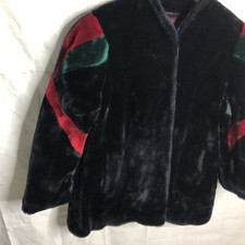 Vintage Sasson Borgazia 80's Women’s Faux Fur Black Coat Striped Sleeves Size 12