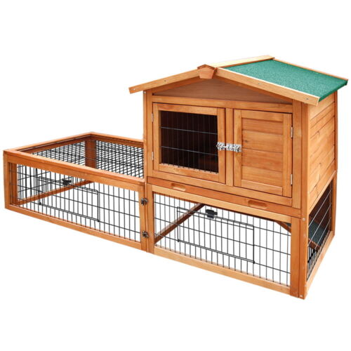 Wooden Rabbit Hutch Chicken Coop With Ramp Guinea Ferret Hamster Outdoor House - Picture 5 of 8