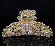 Victorian Pink Austrian Rhinestone crystal Hair Claw Clamp Barrette C831 Gold