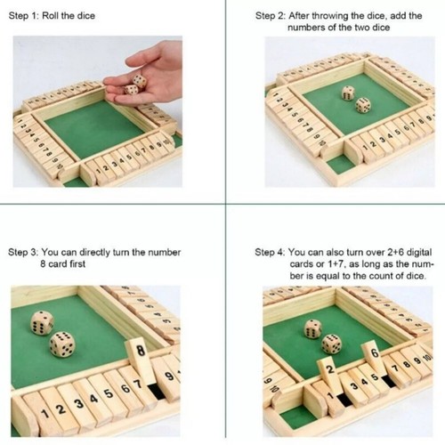 4-Player Shut The Box Dice Game Wooden Family Party Porch Pub Bar Board Game US - Picture 5 of 14
