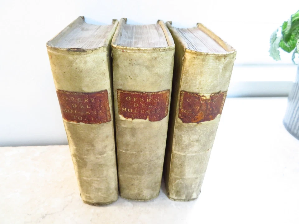 1739 MOLIERES OPERAS 3 VOLS  26 ENGRAVED PLATES vellum binding - Image 2 of 4