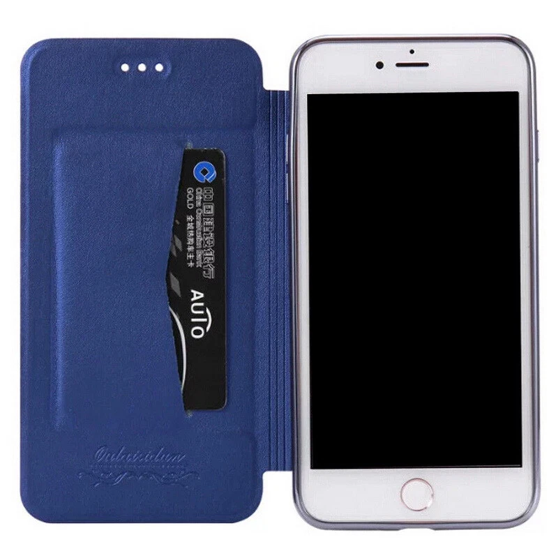 For iPhone 16 15 14 13 12 11 Pro Max 8 Leather Flip Cover Plating Back Slim Case - Image 3 of 4