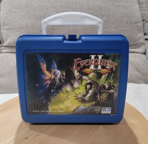 Vintage Thermos Everquest II Echoes of Faydwer Game Blue Lunch Box SOE Sony USA