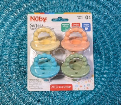 Nuby Softees Pacifier & Teether 4pk Silicone 0+ All In One Design 