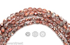 Czech Fire Polished Round Faceted Glass Beads in Crystal SunSet Metallic, 16"str
