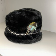 Vintage Dobbs Fifth Ave Mens Fedora Hat Men  s Size Black Large Faux Fur Feather
