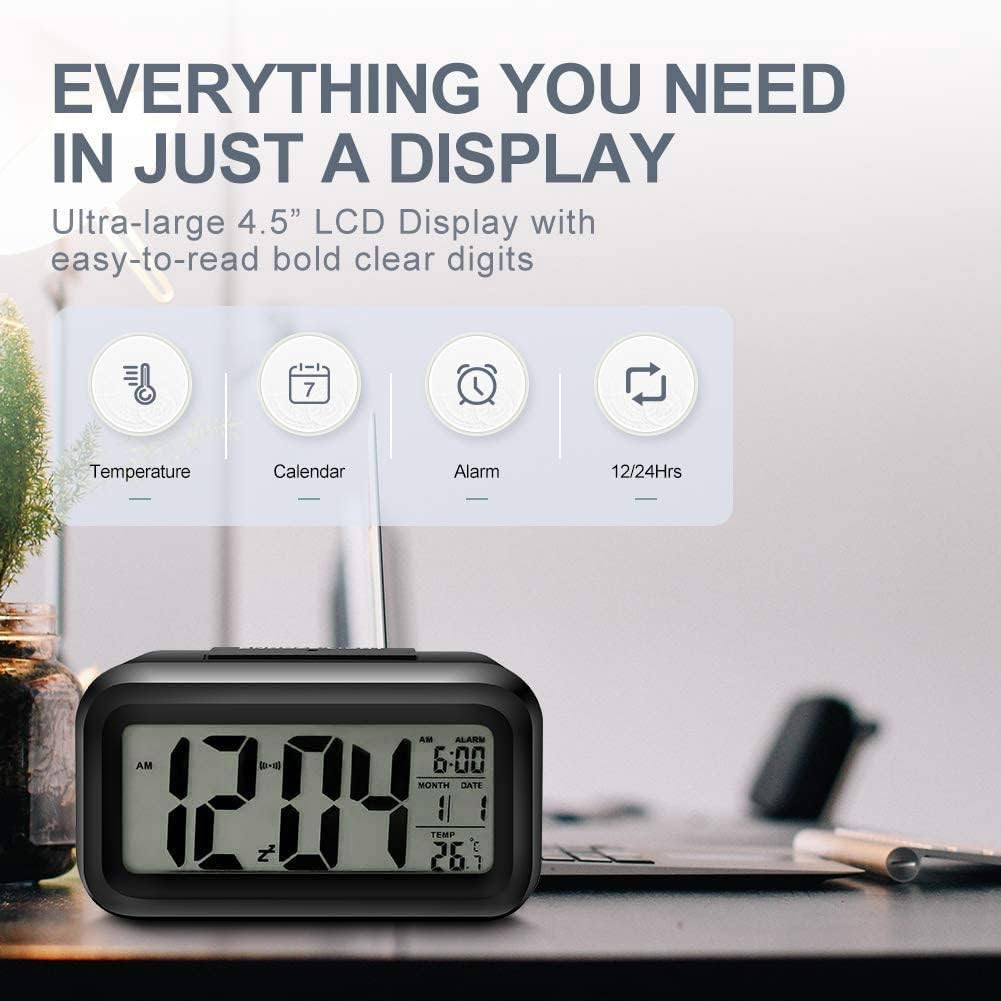 Smart Digital Alarm Clock with Night Light and Large LED Display