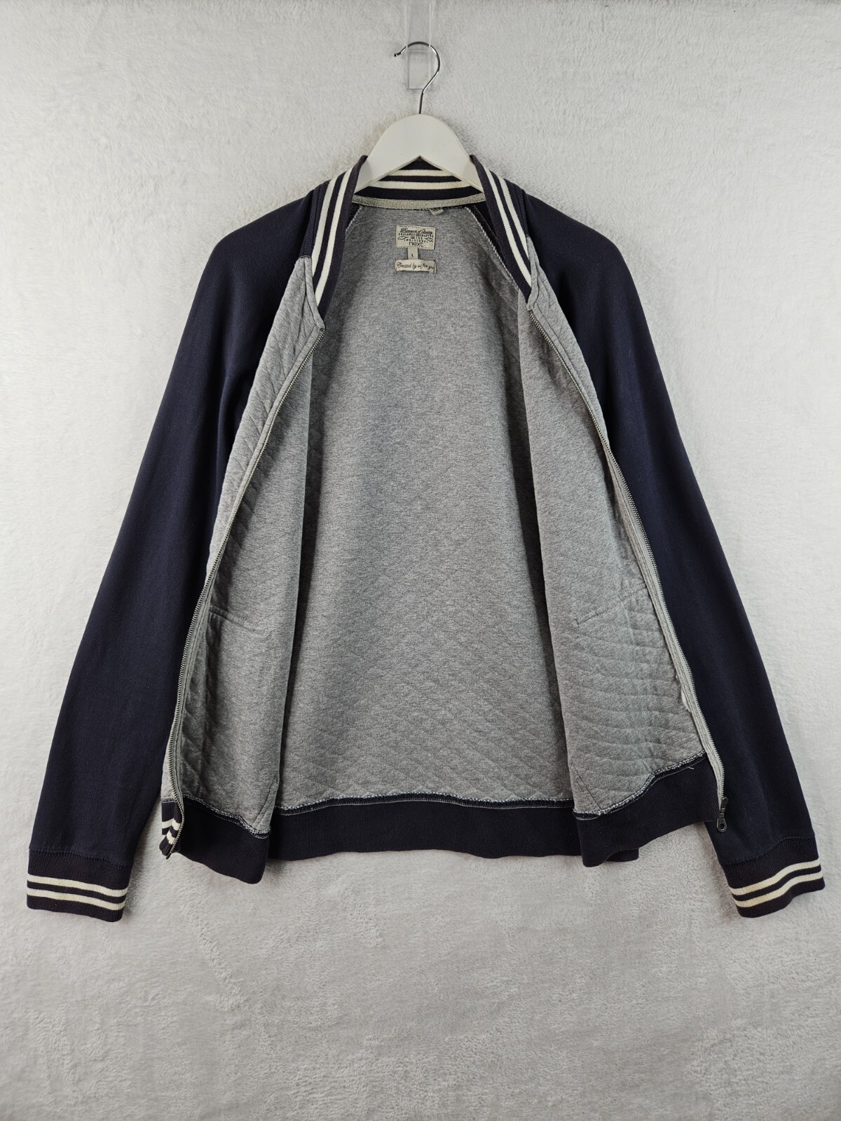 NEXT Mens Grey Navy Blue Full Zip Bomber Varsity Jacket Size Large L