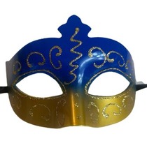 Masquerade Ball Mask Mardi Gras Blue Gold Glitter Costume Halloween Dance Eye