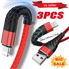 3x Braided Fast Charger Cable Heavy Duty USB Cord For iPhone 14 13 12 11 X XR 8