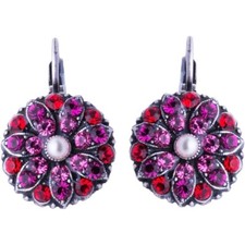Mariana Roxanne Silver Earrings in Red  Pink Crystal Mix Floral Pave 1166 NWT